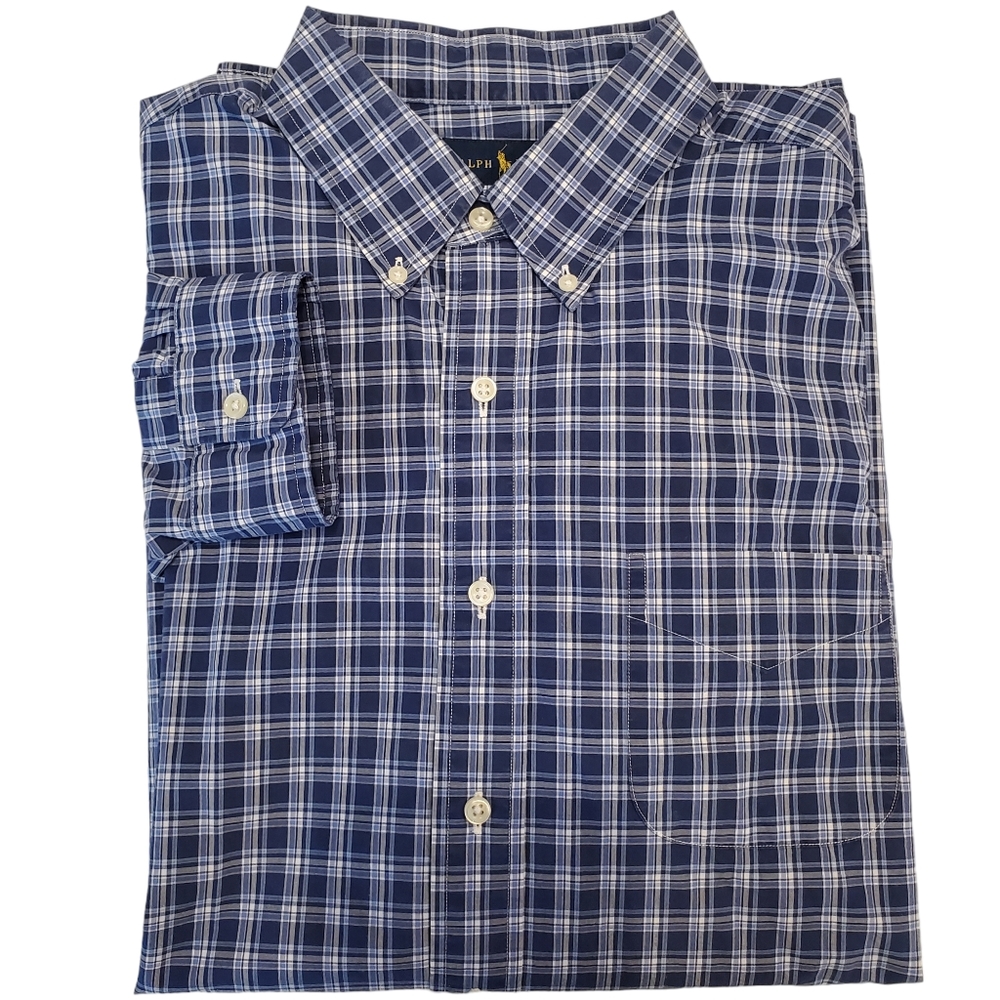 Ralph Lauren Men's Long Sleeve Button Down Shirt Pocket Blue Plaid Cotton XL - Picture 4 of 16